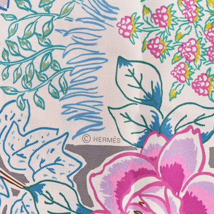 Hermes Silk Double Face Mille Feuilles Scarf 90 Rose Turquoise Multicolore 3 of 5