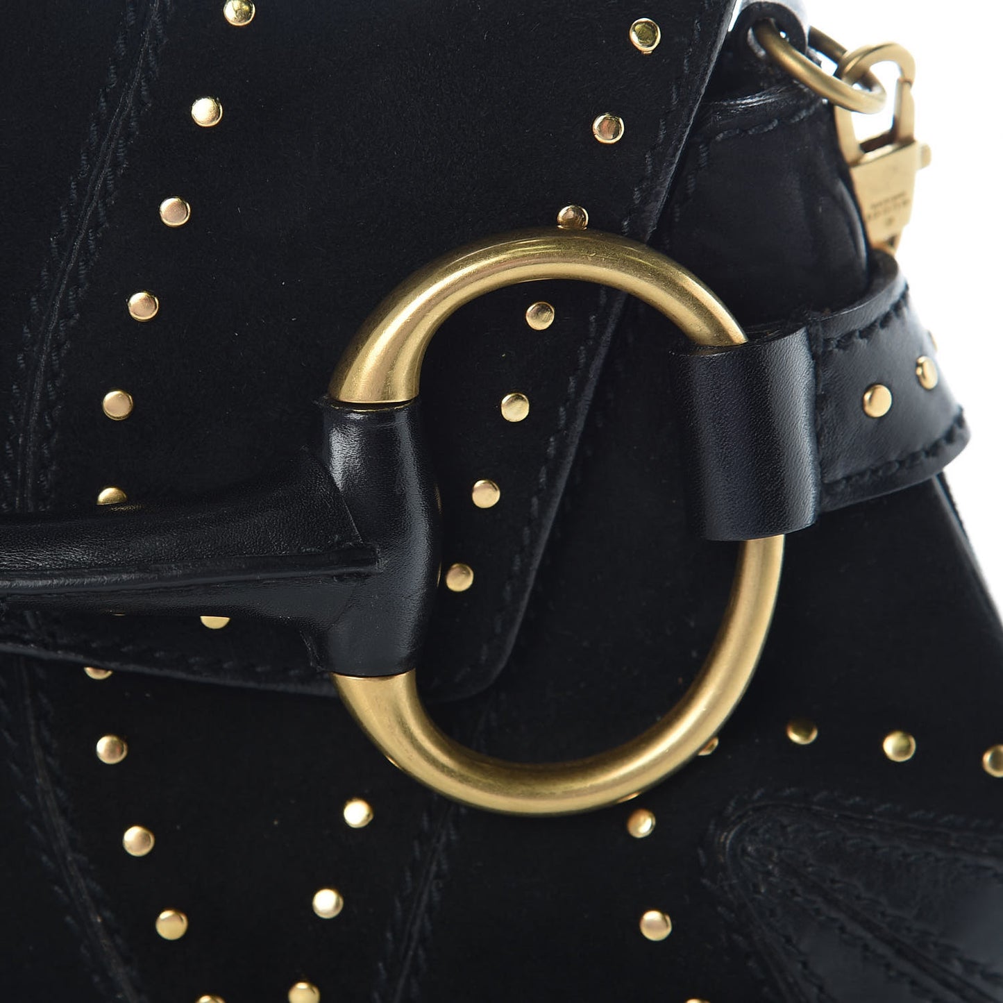 Suede Studded Horsebit Clutch Bag Black