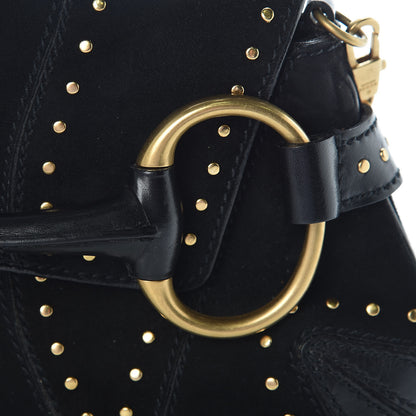 Gucci Suede Studded Horsebit Clutch Bag Black 14 of 17