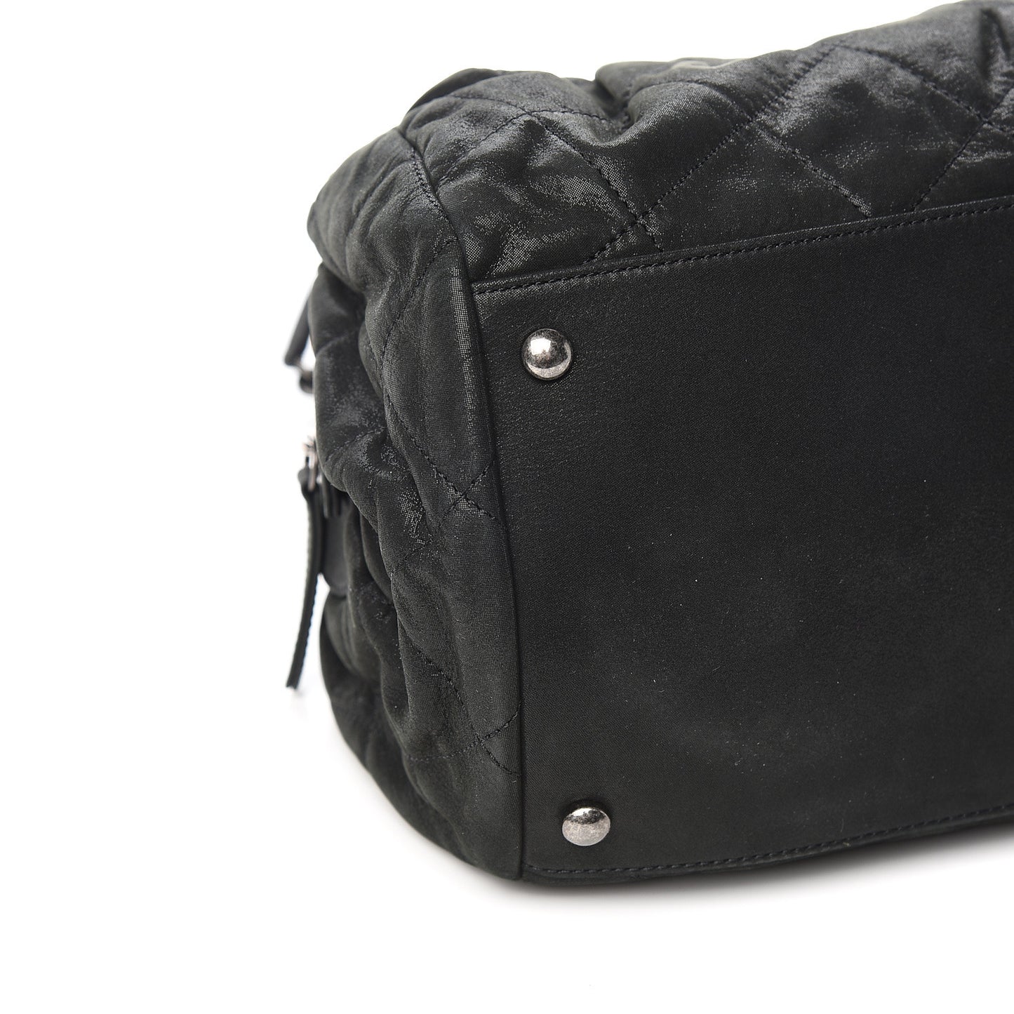 Iridescent Calfskin Chic Quilt Bowling Bag Black
