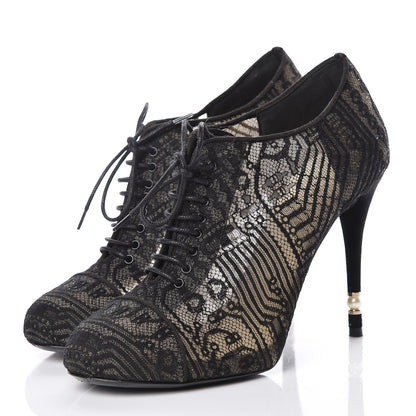 Chanel Lace Pearl Booties 39 Black 3 of 17