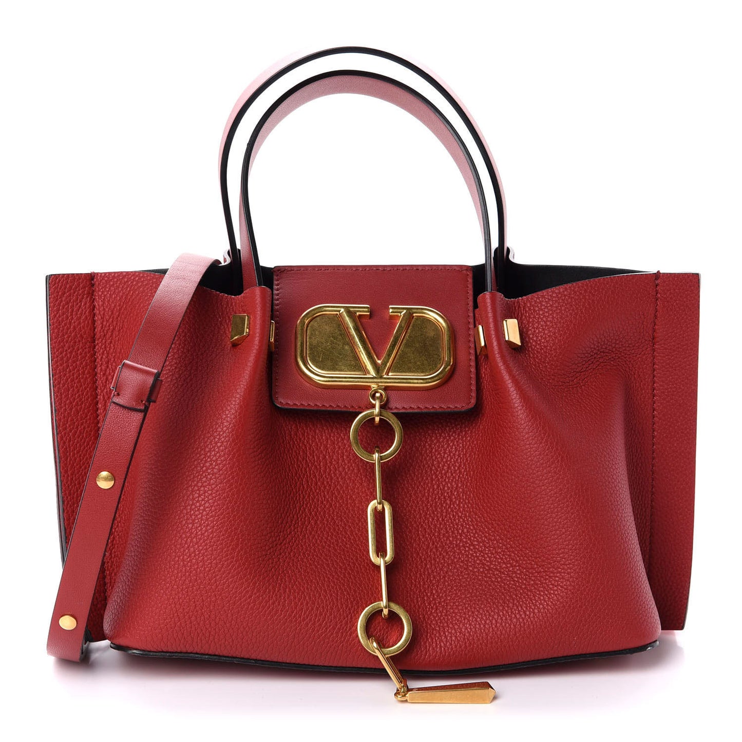 Grainy Calfskin Small VLogo Escape Shopper Rosso Valentino