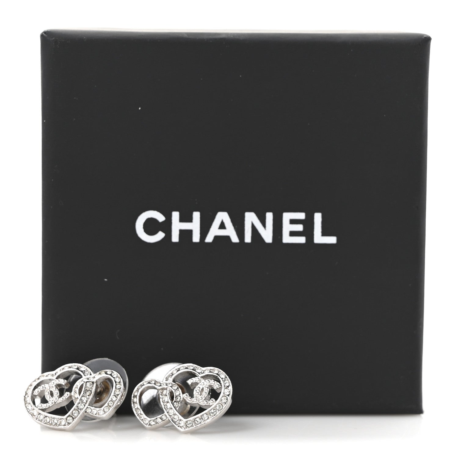 Chanel Crystal CC Heart Earrings Silver 5 of 5
