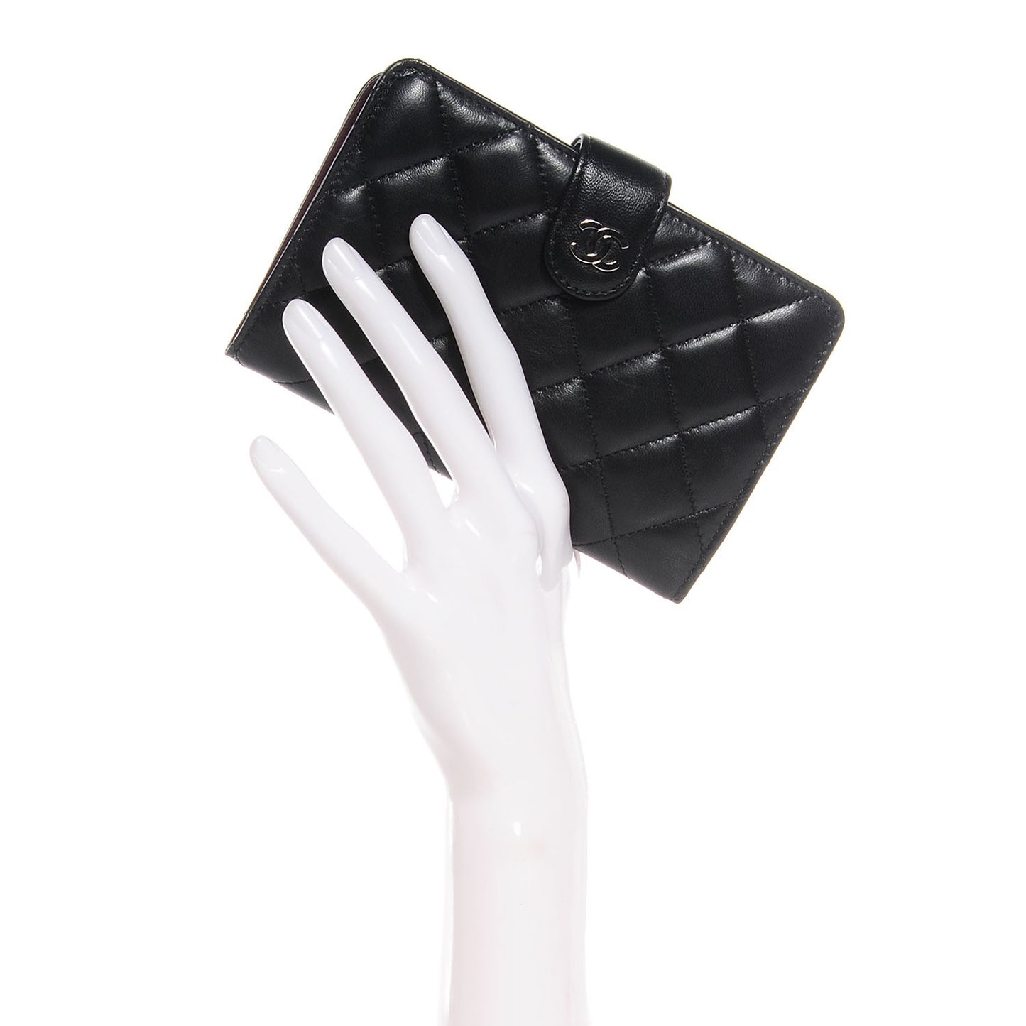 Lambskin Quilted L-Zip Pocket Wallet Black