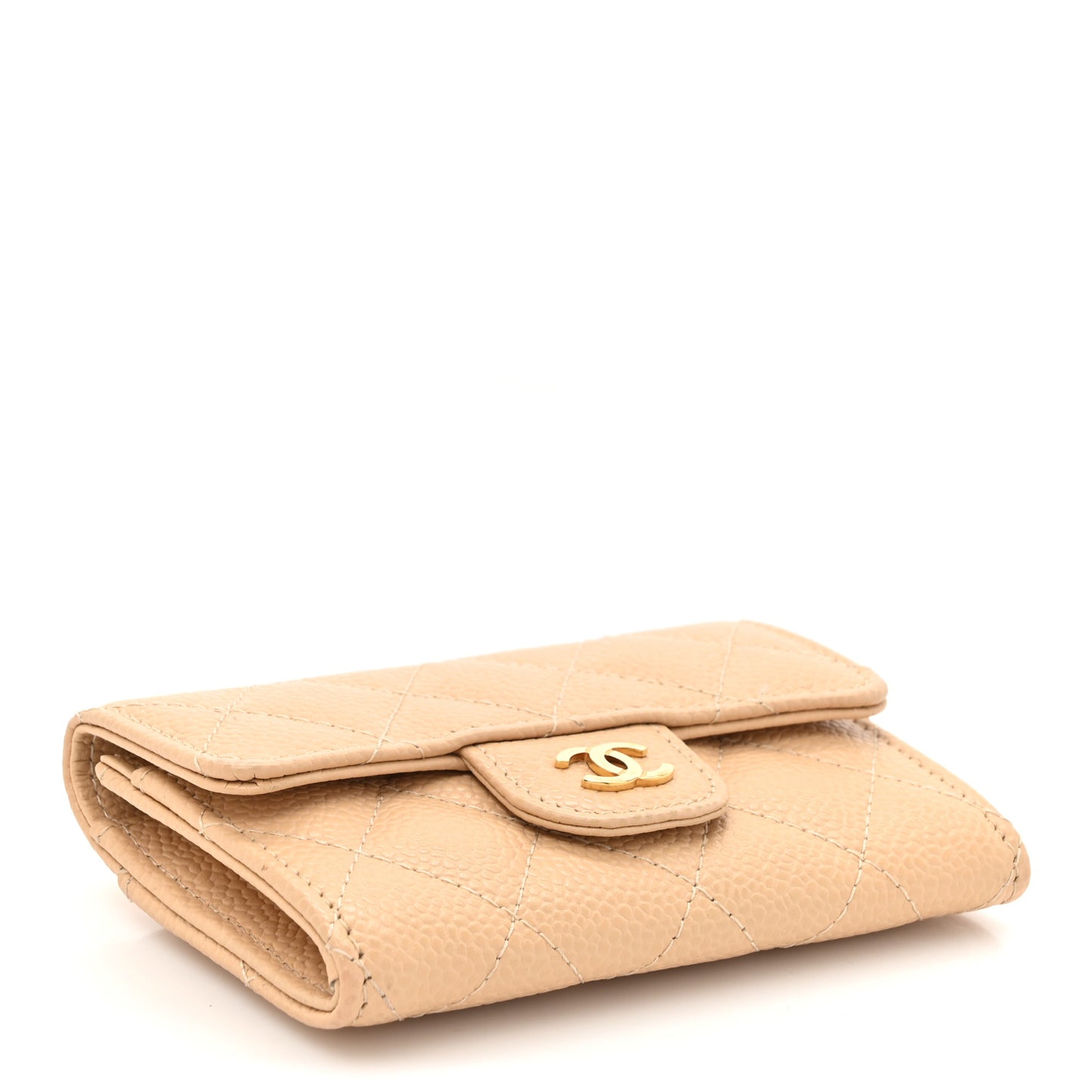 Caviar Quilted Flap Card Holder Wallet Beige