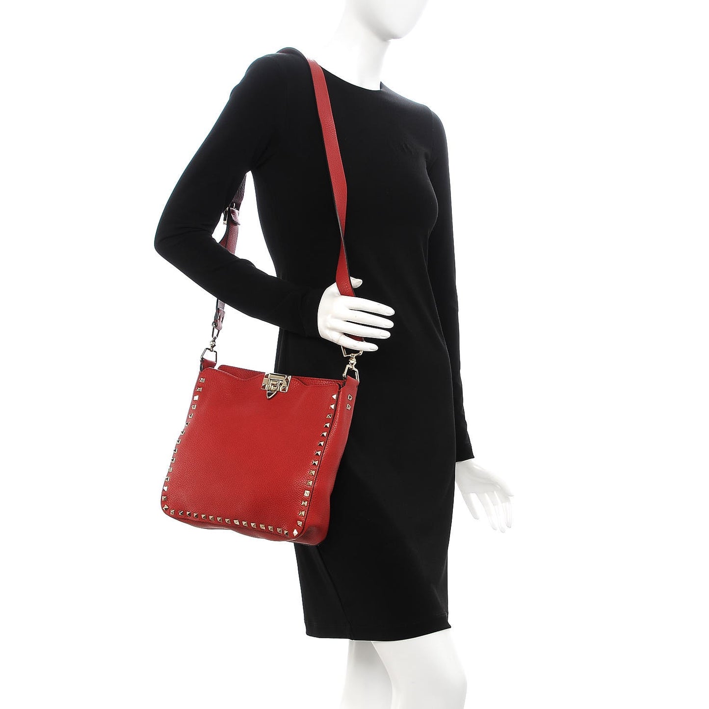 Pebbled Calfskin Small Rockstud Flip-Lock Messenger Bag Rosso