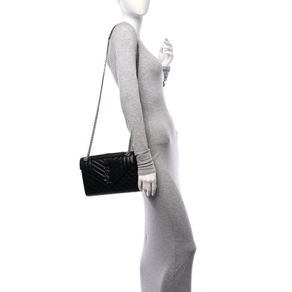 Saint Laurent Grain De Poudre Textured Mixed Matelasse Triquilt Medium Monogram Satchel Black 2 of 12