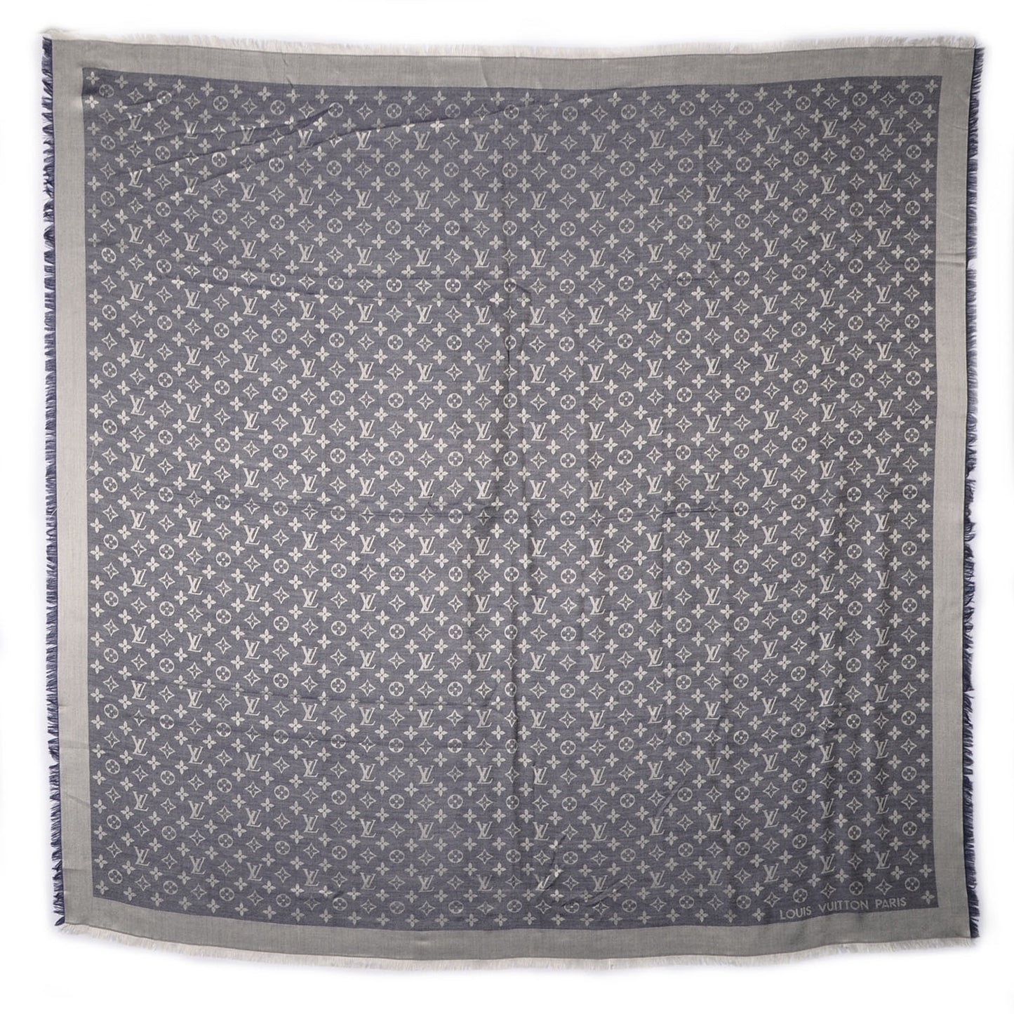 Silk Wool Monogram Denim Shawl Blue