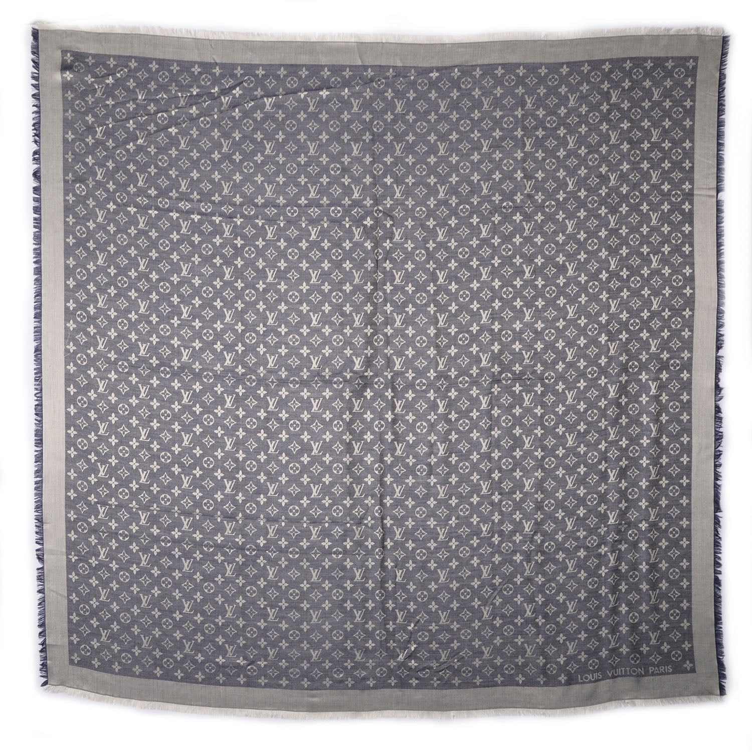 Louis Vuitton Silk Wool Monogram Denim Shawl Blue 3 of 5