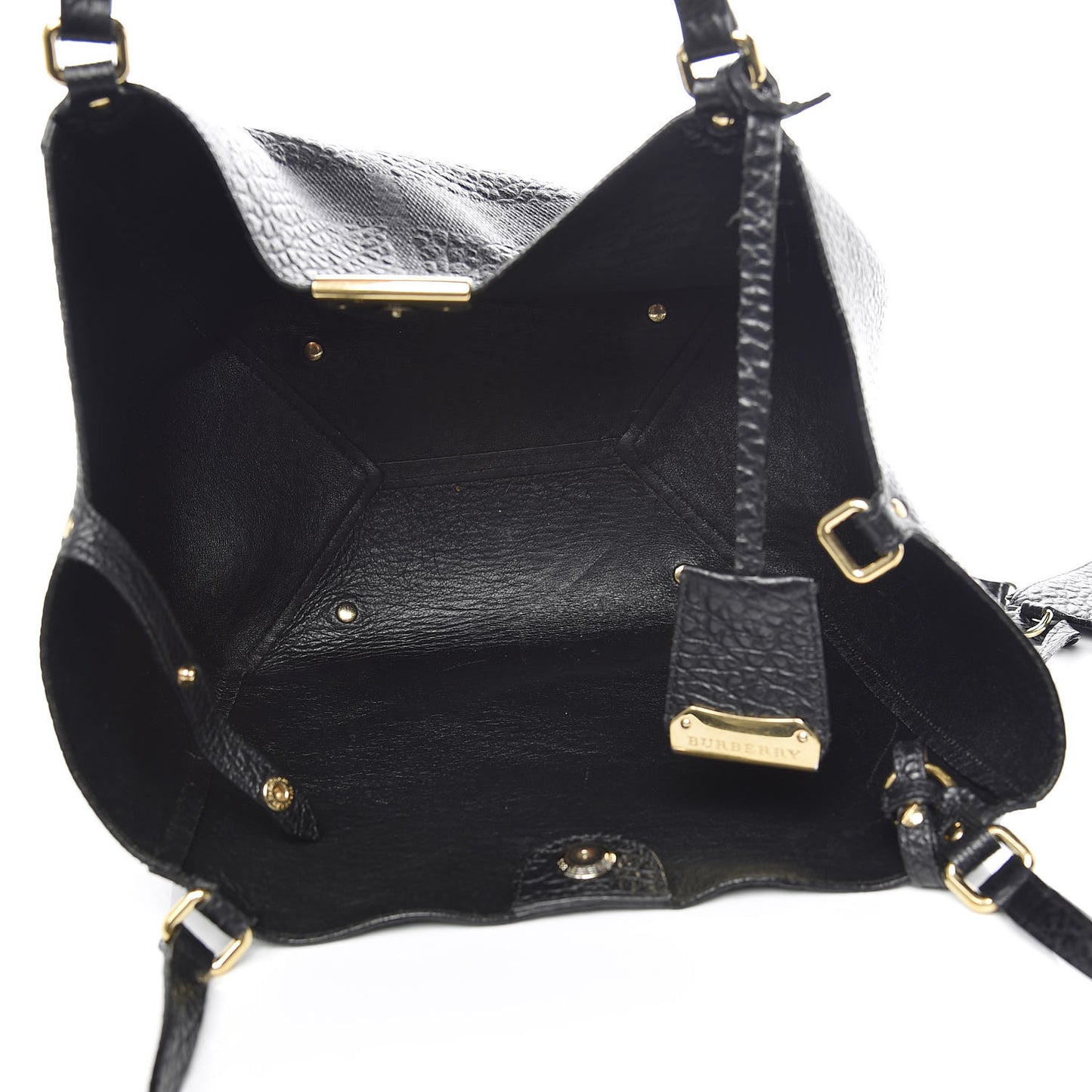 Signature Grain Calfskin Check Embossed Small Canterbury Tote Black