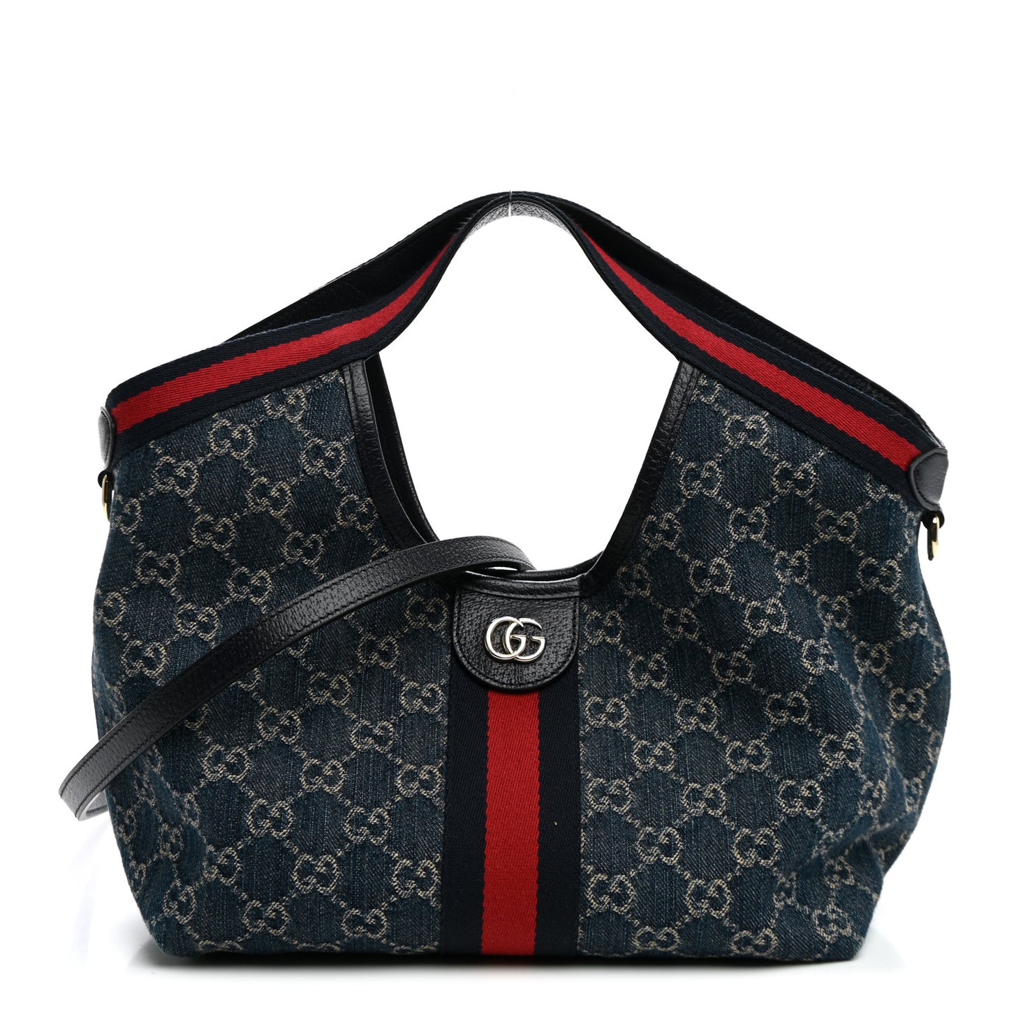 Denim GG Monogram Web Small Giglio Tote Blue White