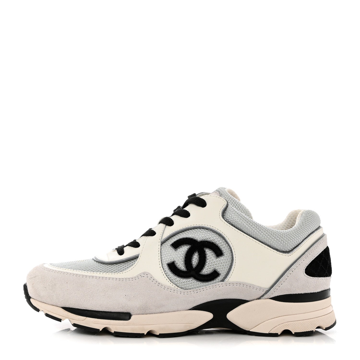 Chanel Mesh Suede Calfskin Womens CC Sneakers 41 White Silver Light Grey 1 of 11