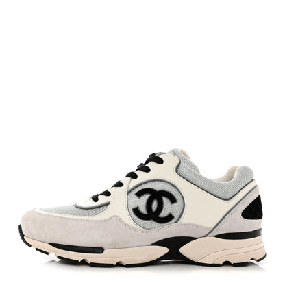 Chanel Mesh Suede Calfskin Womens CC Sneakers 41 White Silver Light Grey 1 of 11