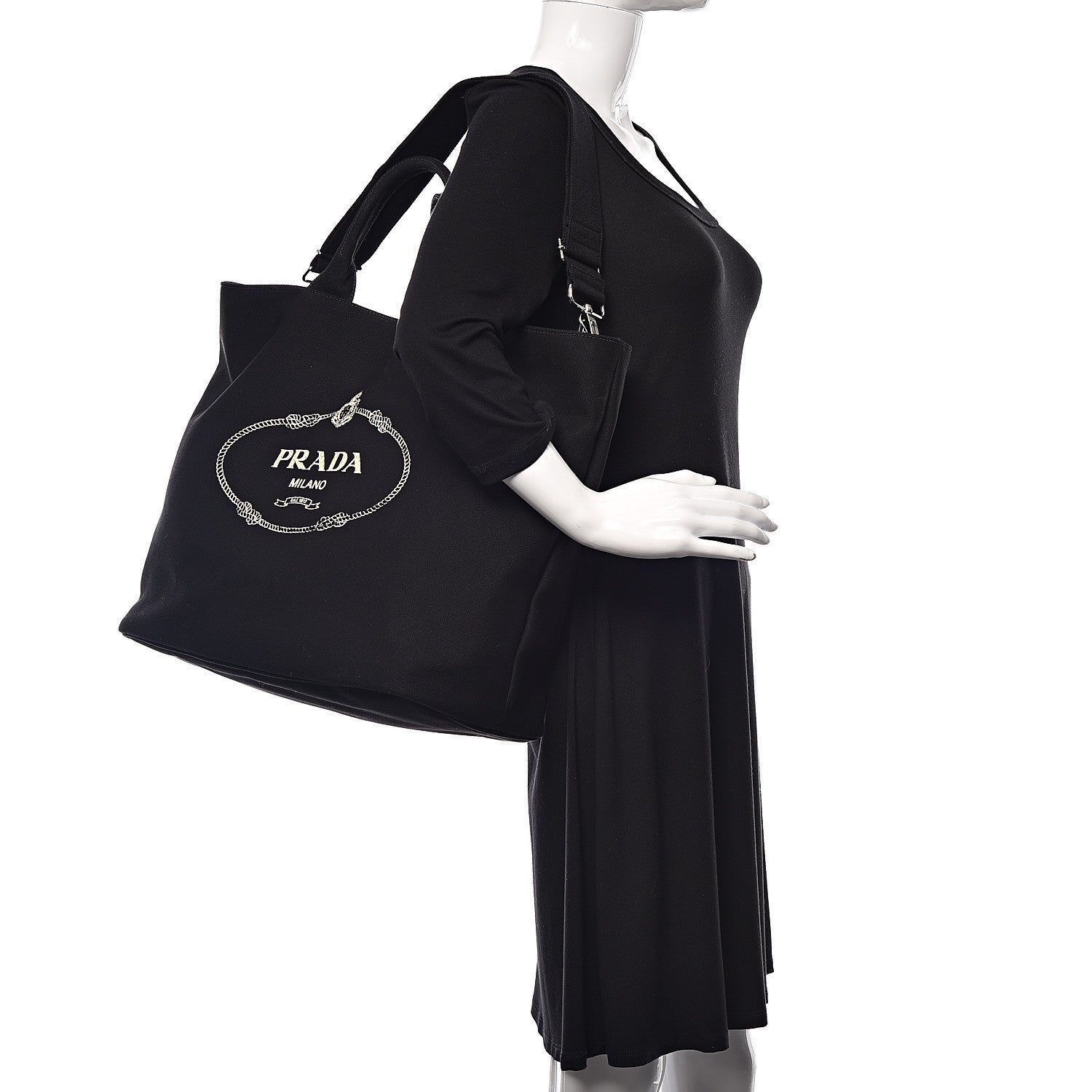 Prada Canapa Logo Bucket Tote Black 2 of 12