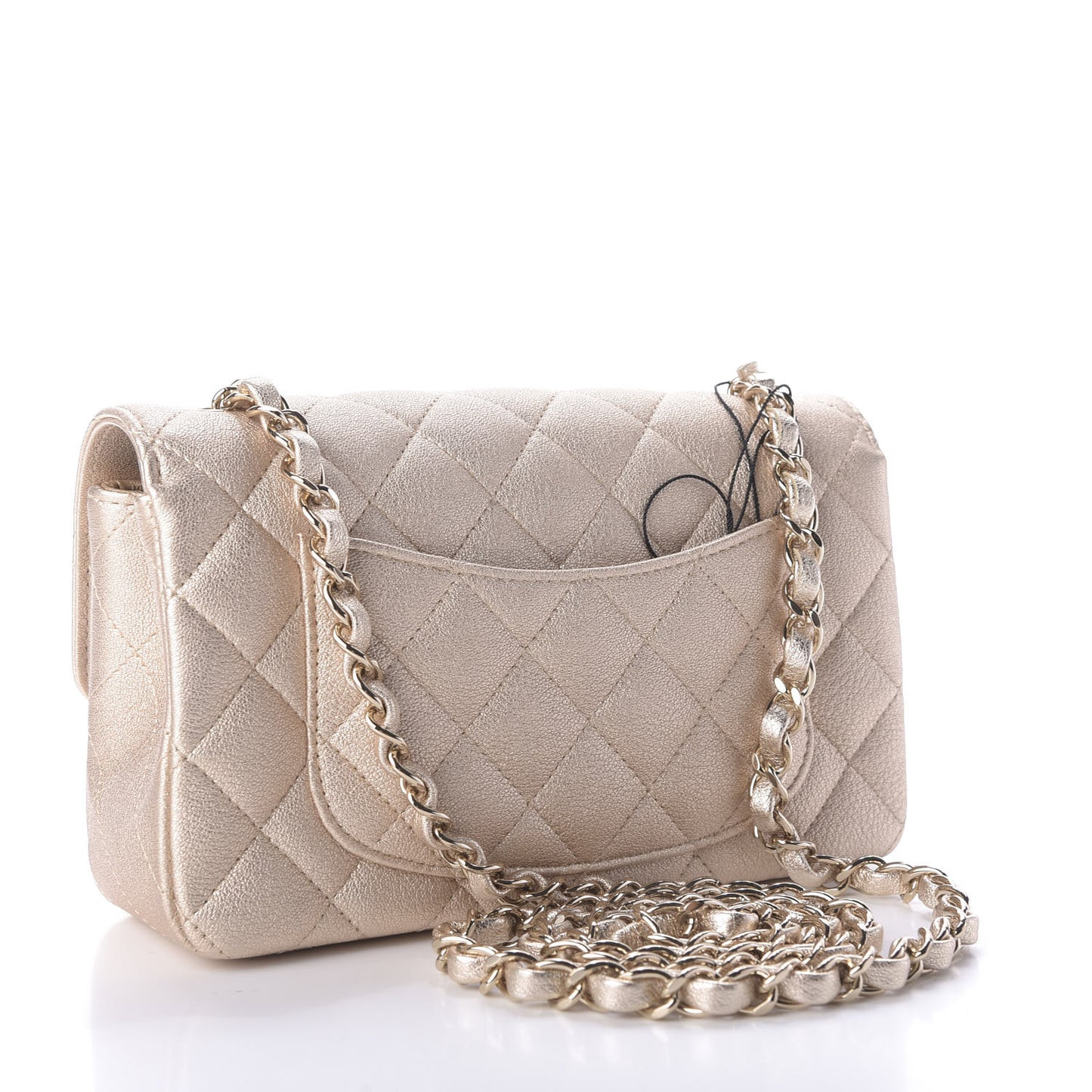 Metallic Lambskin Quilted Mini Rectangular Flap Gold