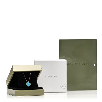 Van Cleef & Arpels 18K Yellow Gold Turquoise Vintage Alhambra Pendant Necklace 6 of 6