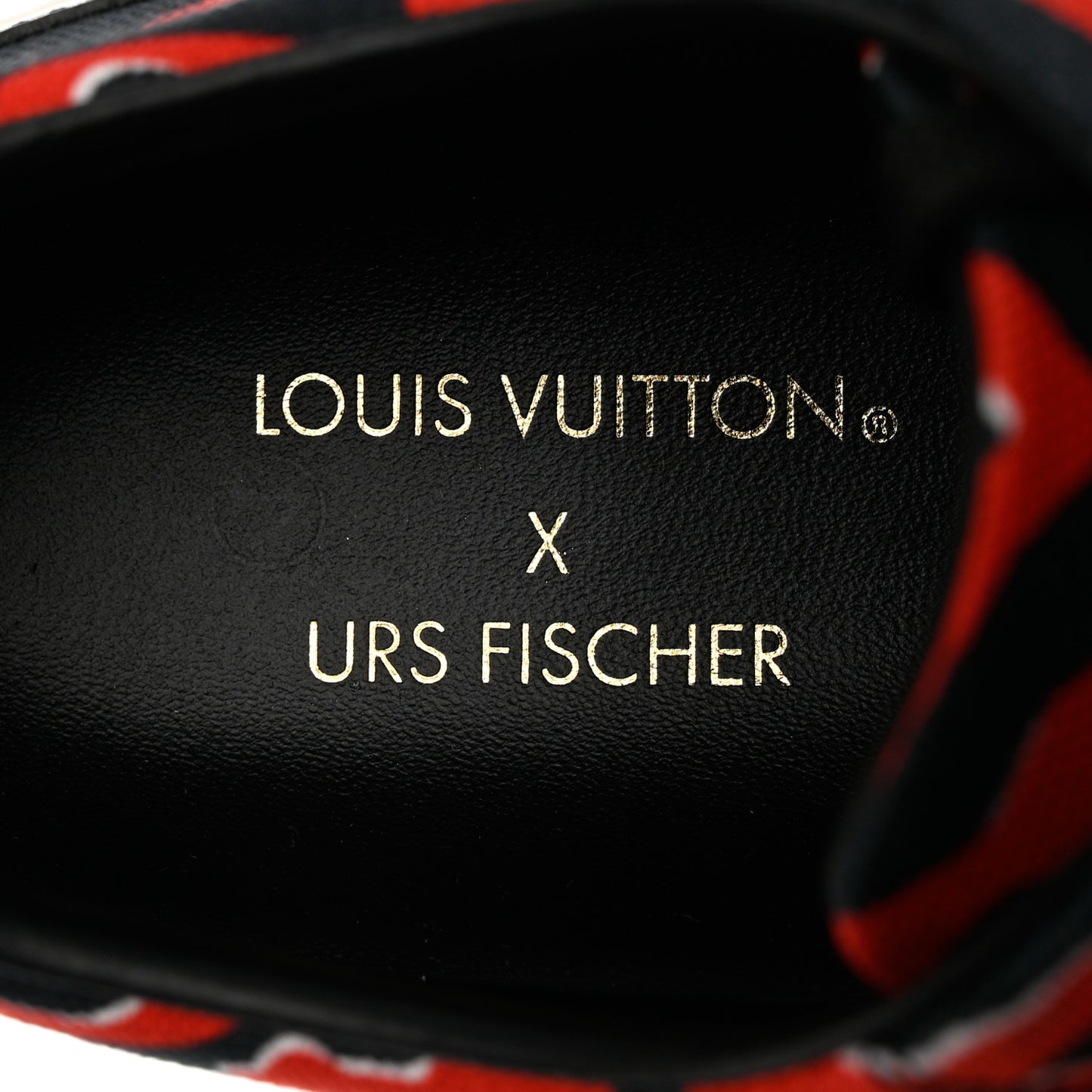 X UF Calfskin Tufted Monogram Stellar Sneakers 37.5 Black Red