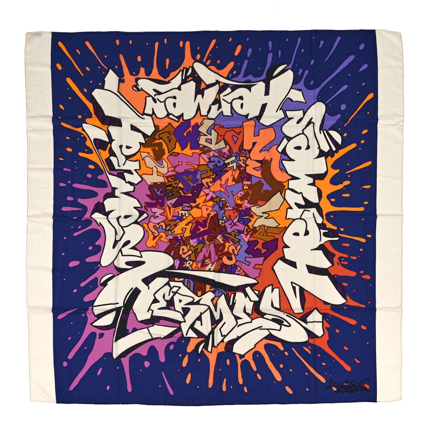 Silk Cashmere Graff Graffiti Shawl 140 Juane D'Or Violine Marron