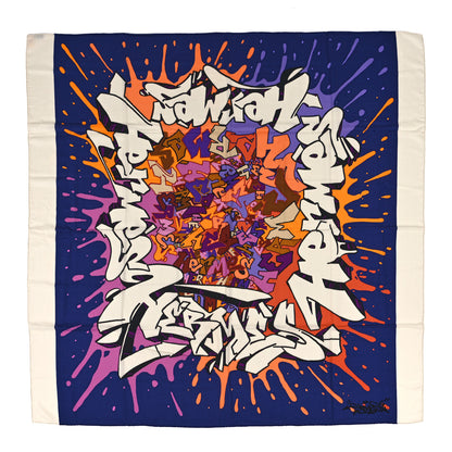 Hermes Silk Cashmere Graff Graffiti Shawl 140 Juane D'Or Violine Marron 1 of 3
