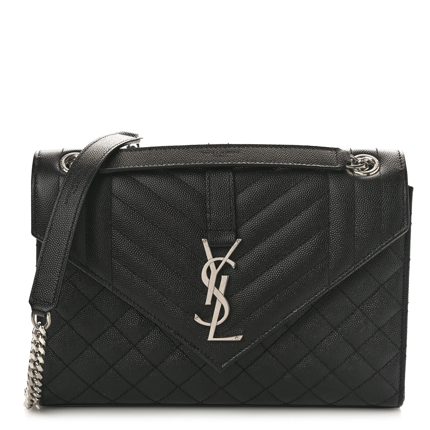 Saint Laurent Grain De Poudre Textured Mixed Matelasse Triquilt Medium Monogram Satchel Black 1 of 8