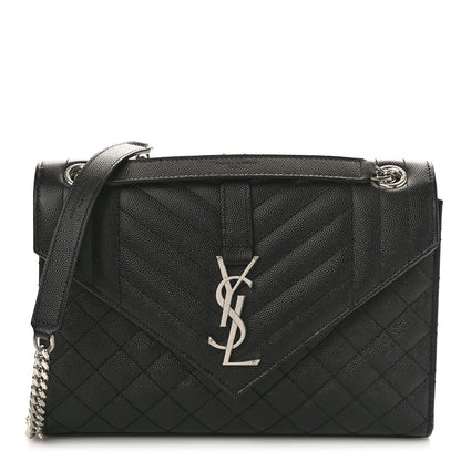 Saint Laurent Grain De Poudre Textured Mixed Matelasse Triquilt Medium Monogram Satchel Black 1 of 8