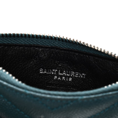 Saint Laurent Grain De Poudre Matelasse Chevron Monogram Fragments Zippered Card Case Petrol Green 4 of 4