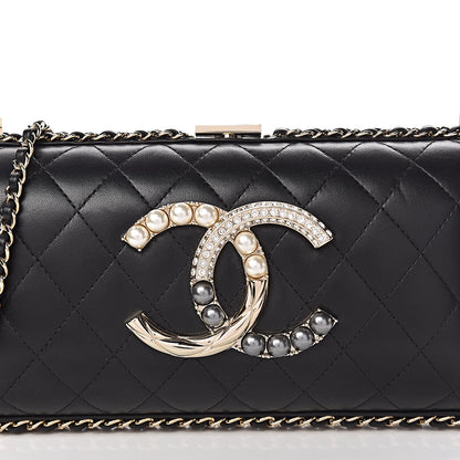 Chanel Lambskin Quilted Pearl Crystal Chain Around Clutch Black 10 of 10