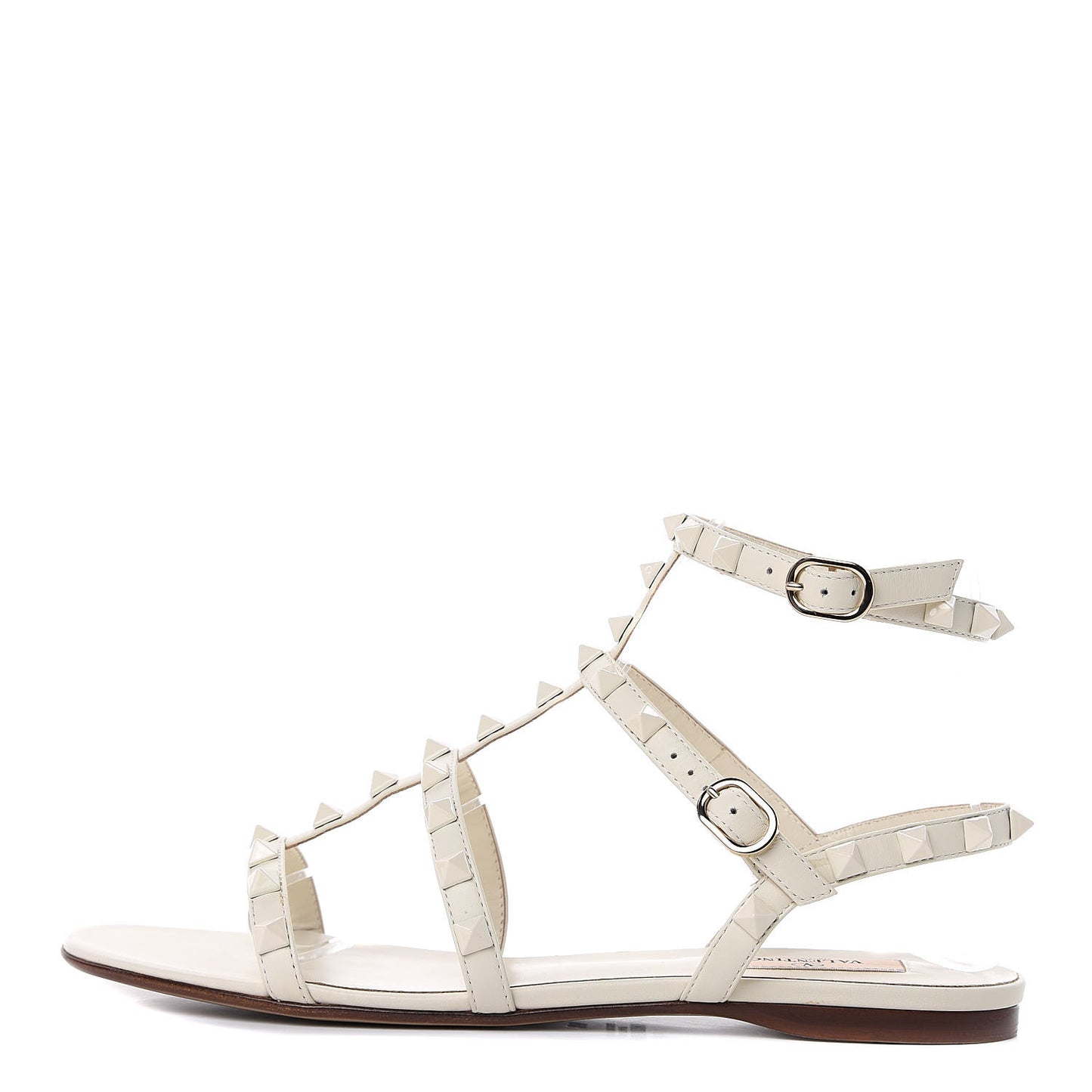 Calfskin Lacquered Monochrome Rockstud Gladiator Flat Sandals 38 Ivory