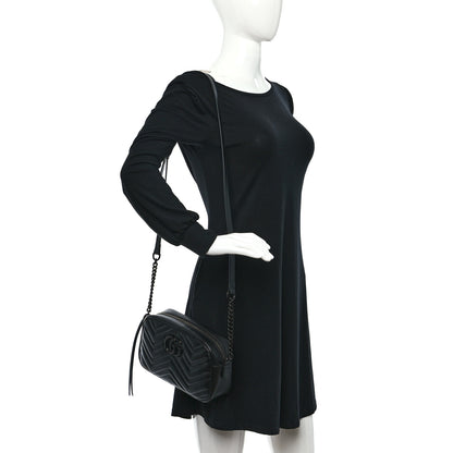 Gucci Calfskin Matelasse Monochrome Small GG Marmont Chain Shoulder Bag Black 2 of 9