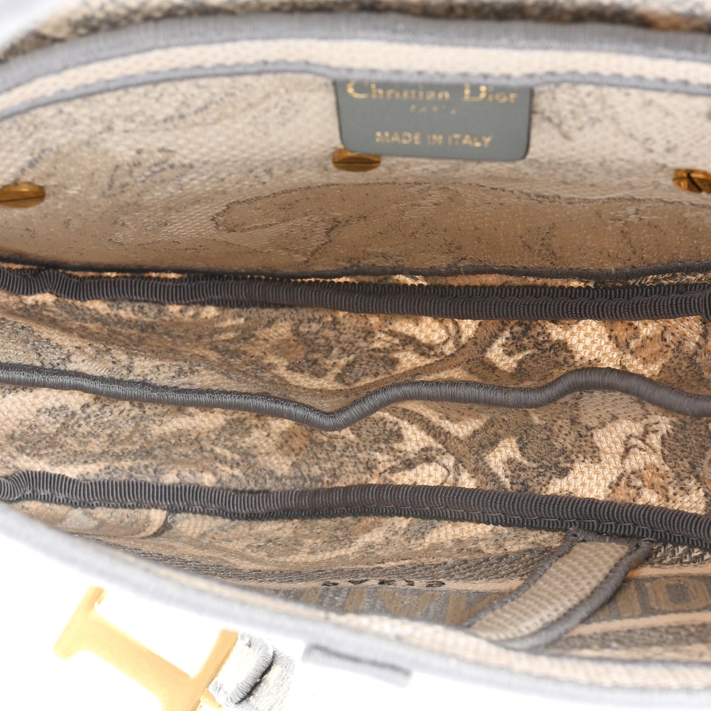 Canvas Embroidered Toile de Jouy Saddle Bag Gray