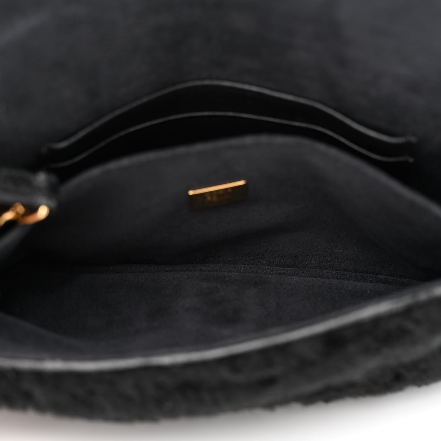 Fendi Shearling Shiny Nappa Micro Baguette Black 6 of 13