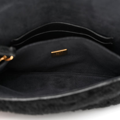 Fendi Shearling Shiny Nappa Micro Baguette Black 6 of 13