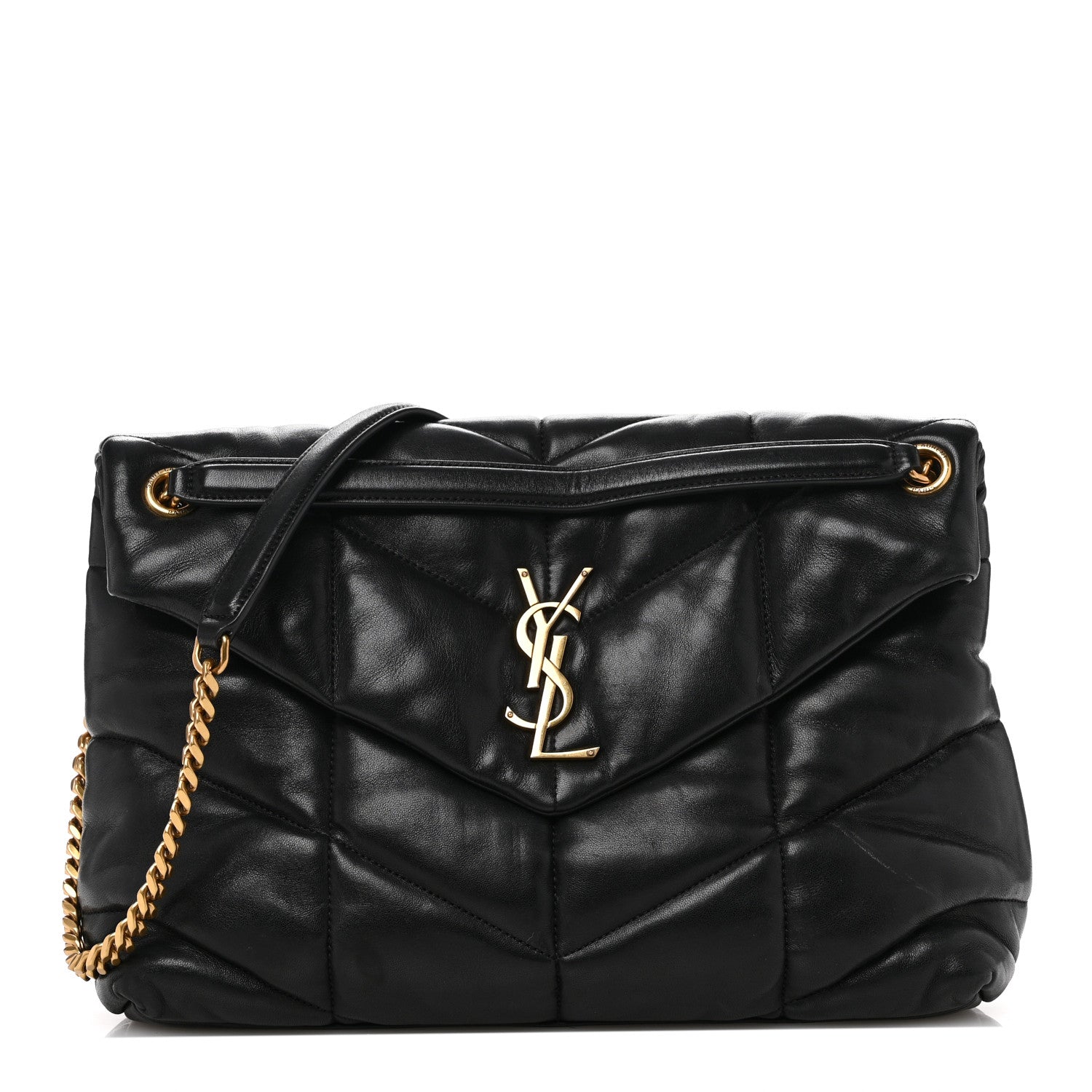 Saint Laurent Lambskin Quilted Medium Loulou Puffer Monogram Chain Satchel Black 1 of 13