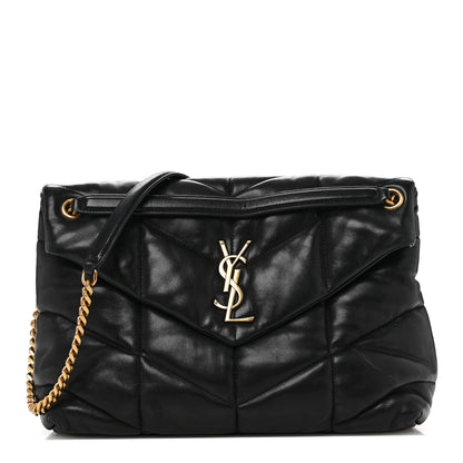 Saint Laurent Lambskin Quilted Medium Loulou Puffer Monogram Chain Satchel Black 1 of 13