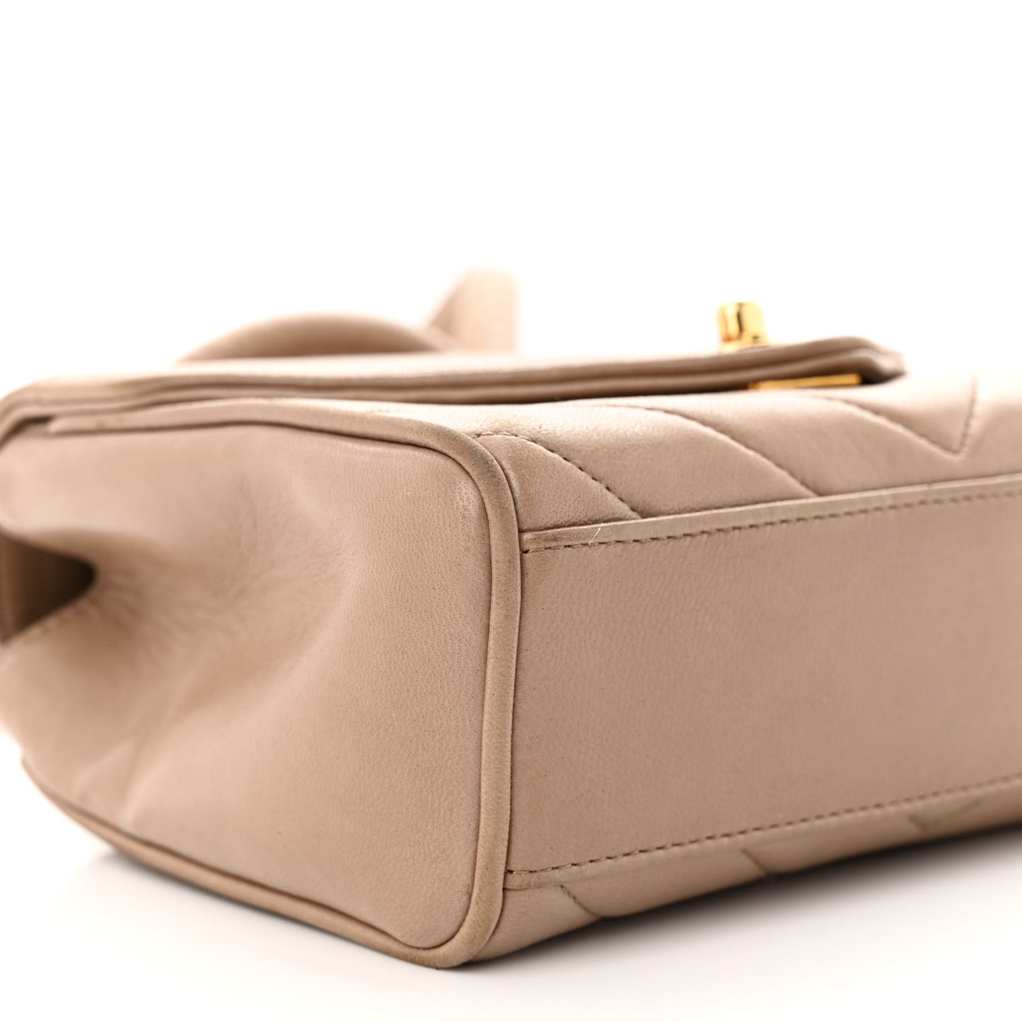 Lambskin Chevron Quilted Small Single Flap Beige