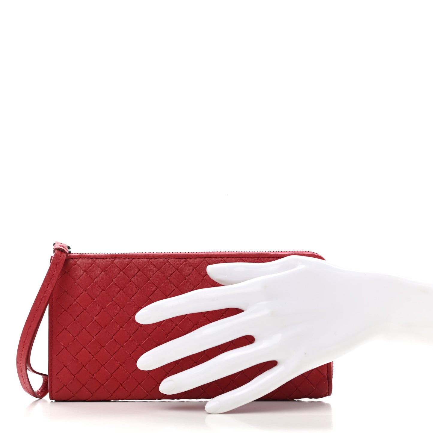 Nappa Intrecciato Half Zip Around Wallet Red