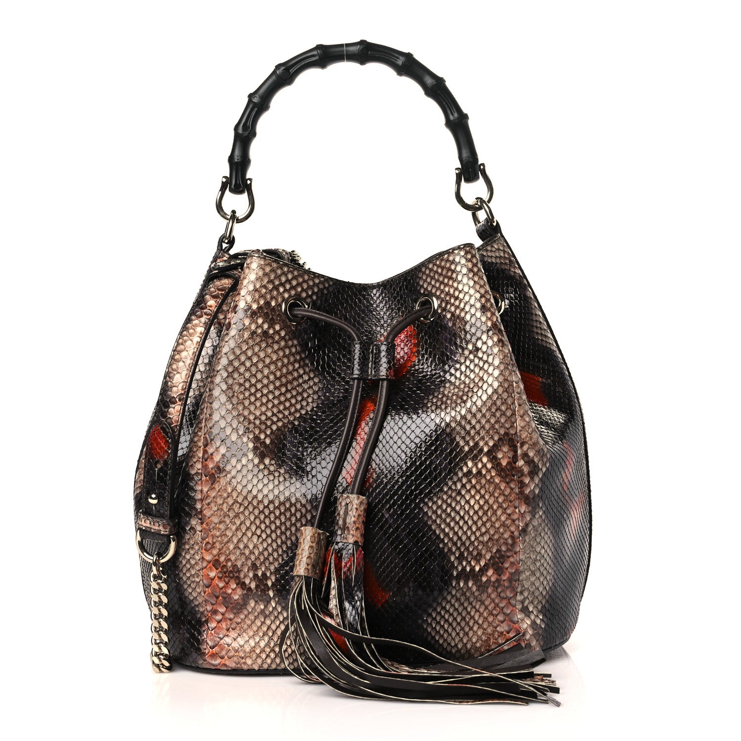 Gucci Snakeskin Miss Bamboo Medium Bucket Bag Black 1 of 9