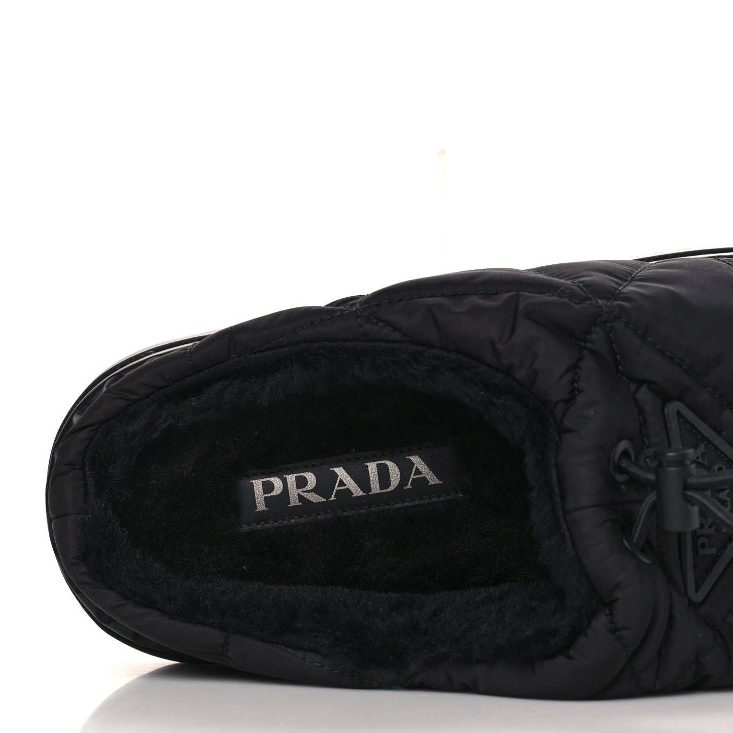 Re-Nylon Piuma Triangle Logo Padded Drawcord Rush 20mm Slippers 39.5 Black