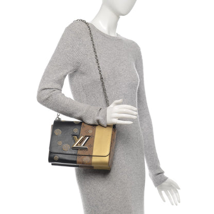Louis Vuitton Calfskin Reverse Monogram Studded Twist Shoulder Bag MM Black Gold 2 of 9
