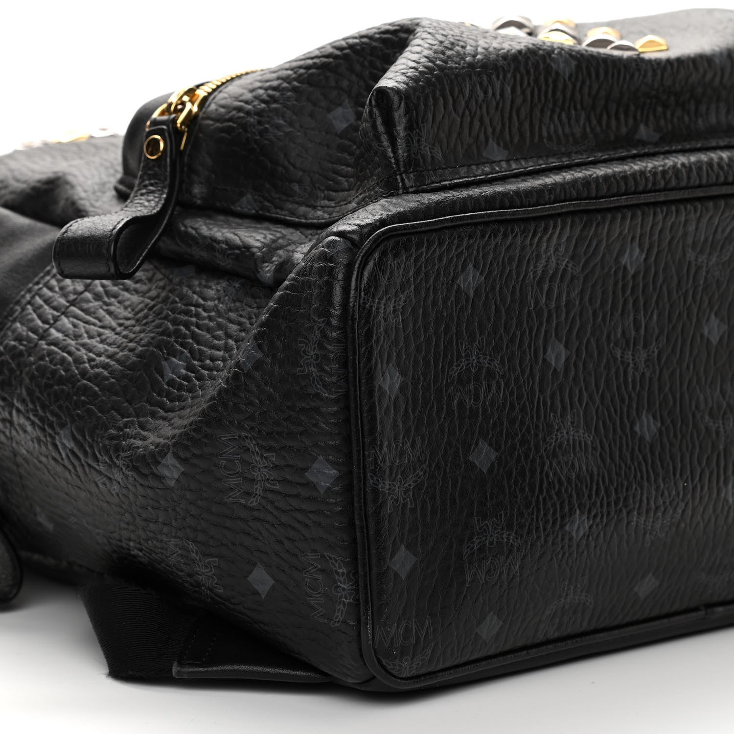 MCM Visetos Studded Colorblock Medium Stark Brock Backpack Black 9 of 10