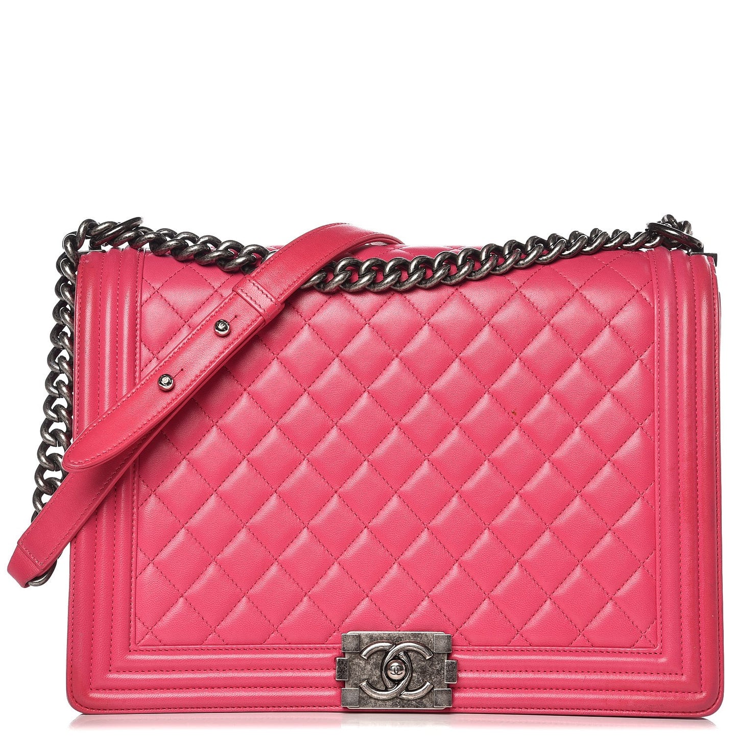 Lambskin Quilted Large Boy Flap Pink