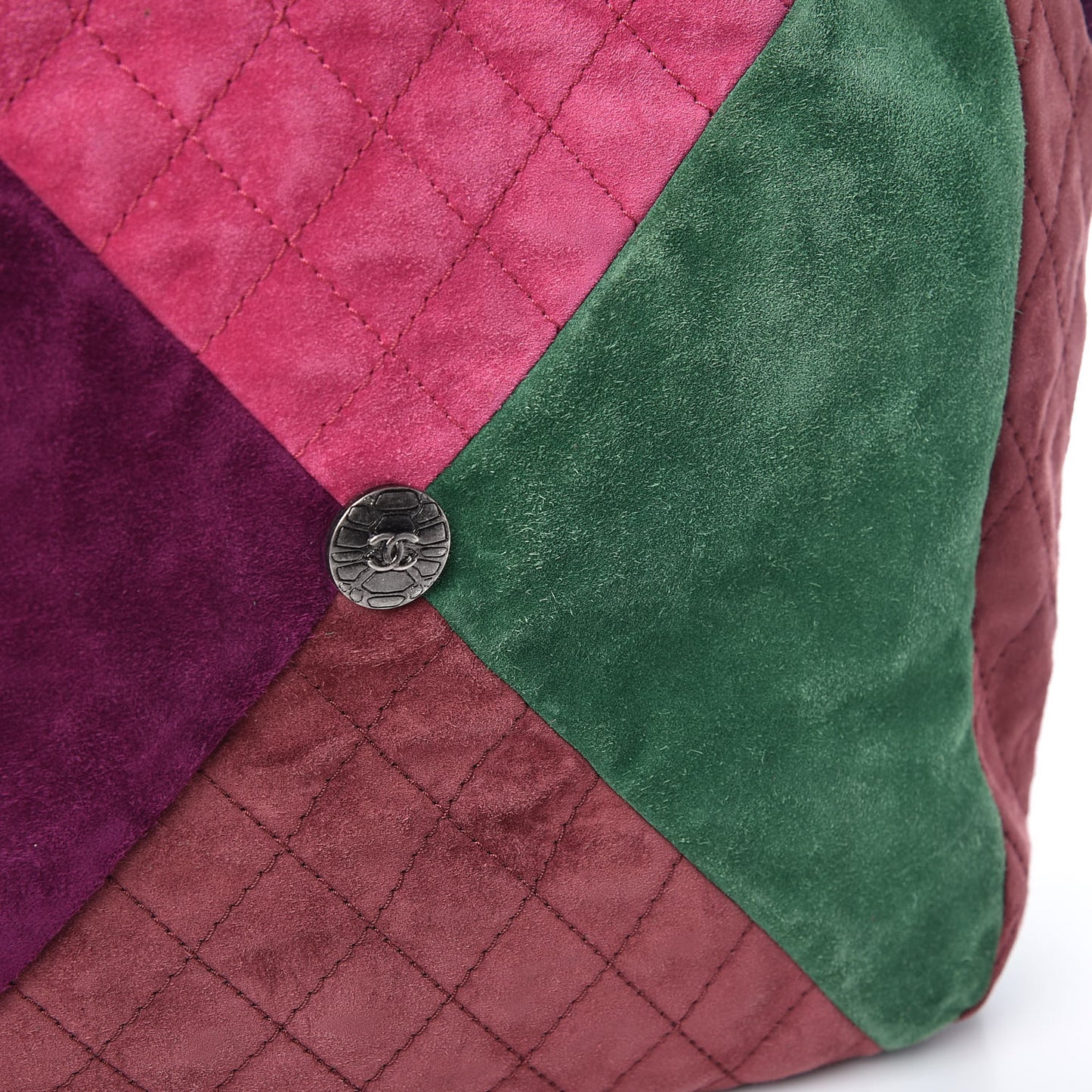 Suede Quilted Patchwork Drawstring Bag Green Pink Purple Burgundy