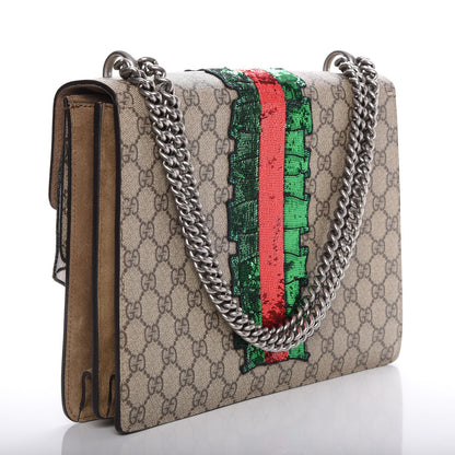 Gucci GG Supreme Monogram Lightning Embroidered Medium Dionysus Shoulder Bag Beige 3 of 9
