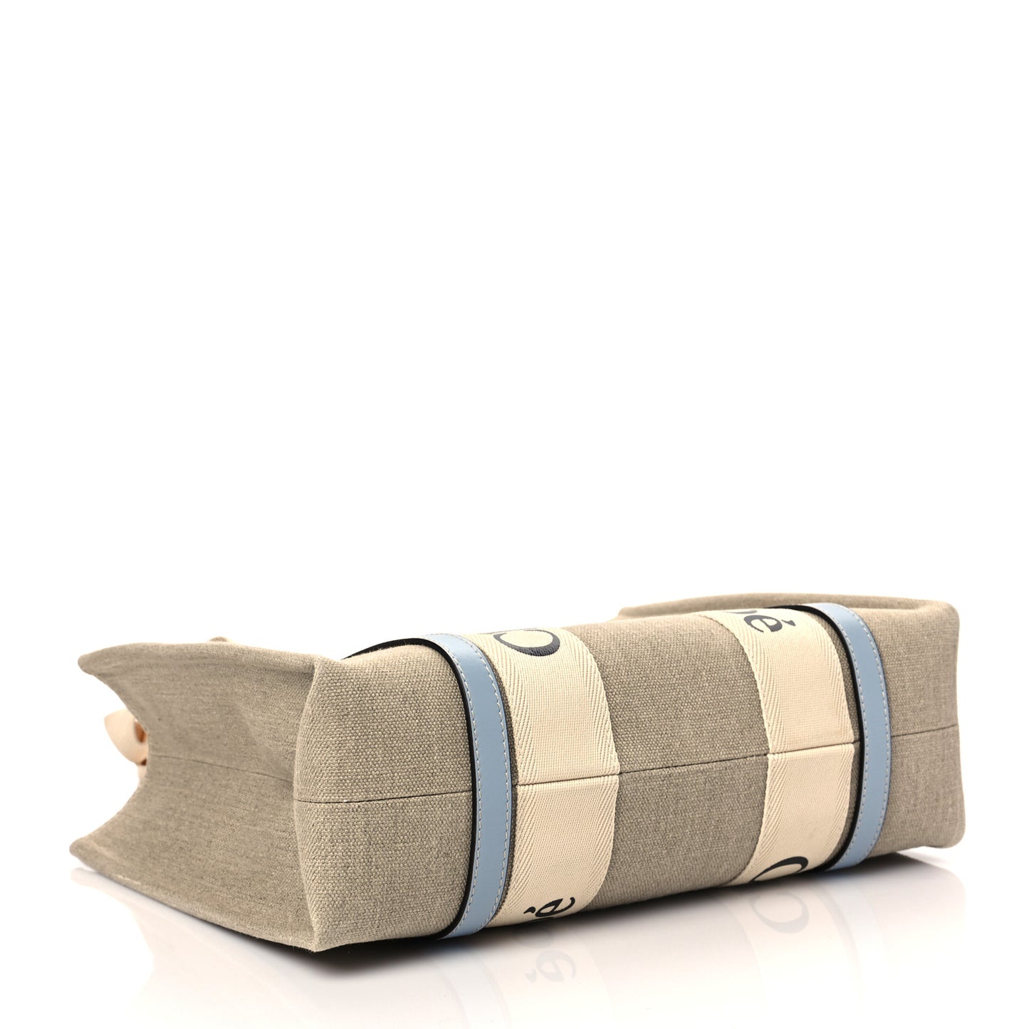 Linen Calfskin Medium Woody Ribbon Tote White Light Blue