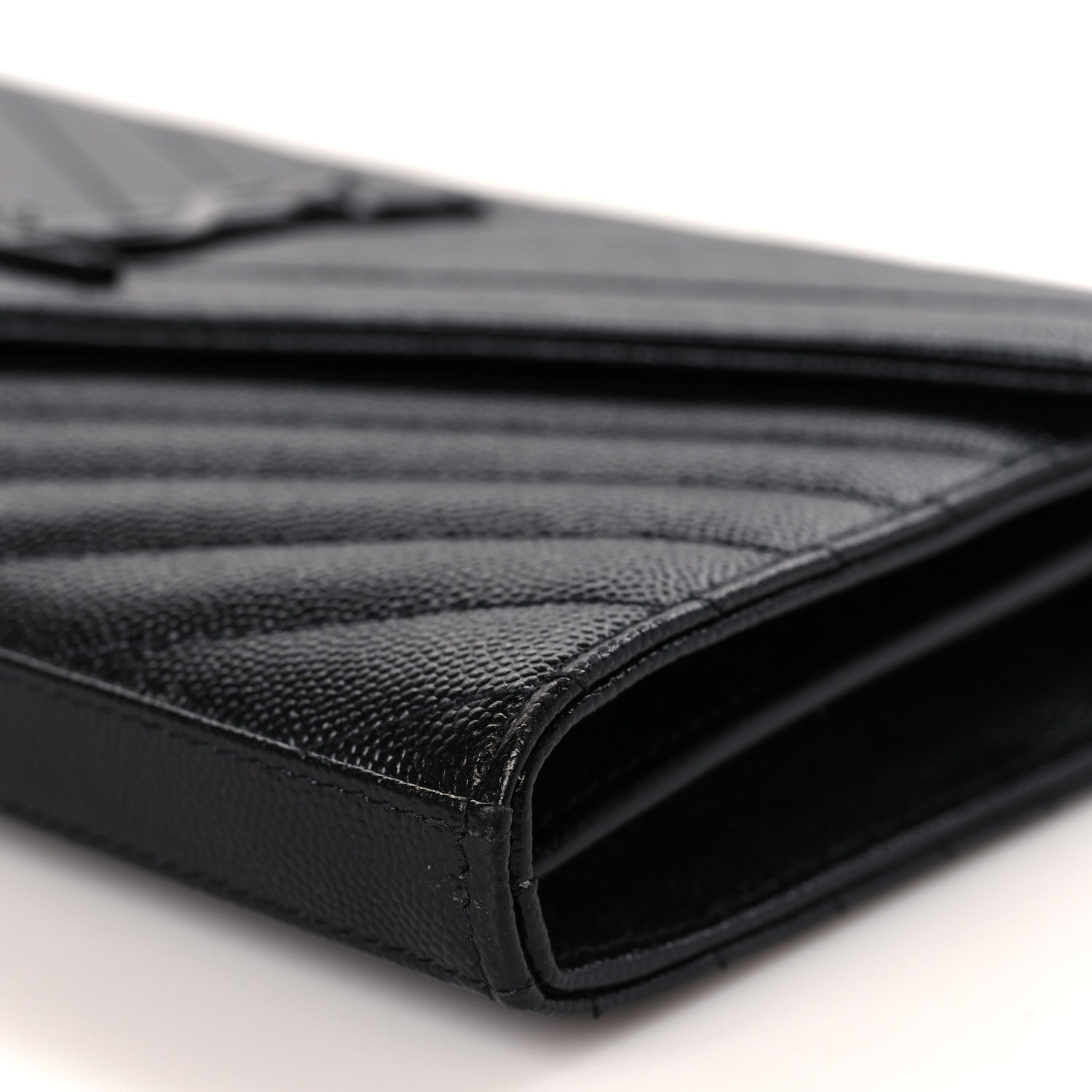 Saint Laurent Grain De Poudre Matelasse Chevron Monogram Monochrome Chain Wallet Black 9 of 9