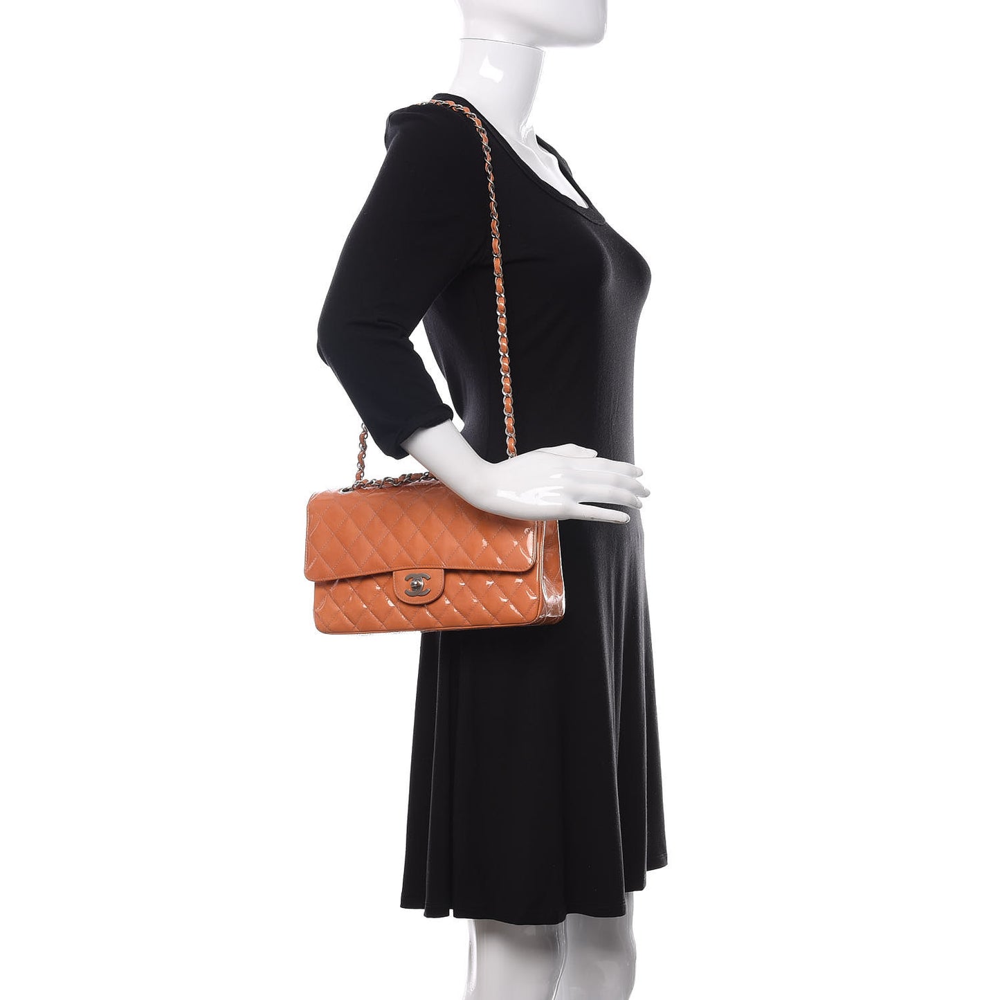 Patent Quilted Medium Double Flap Orange