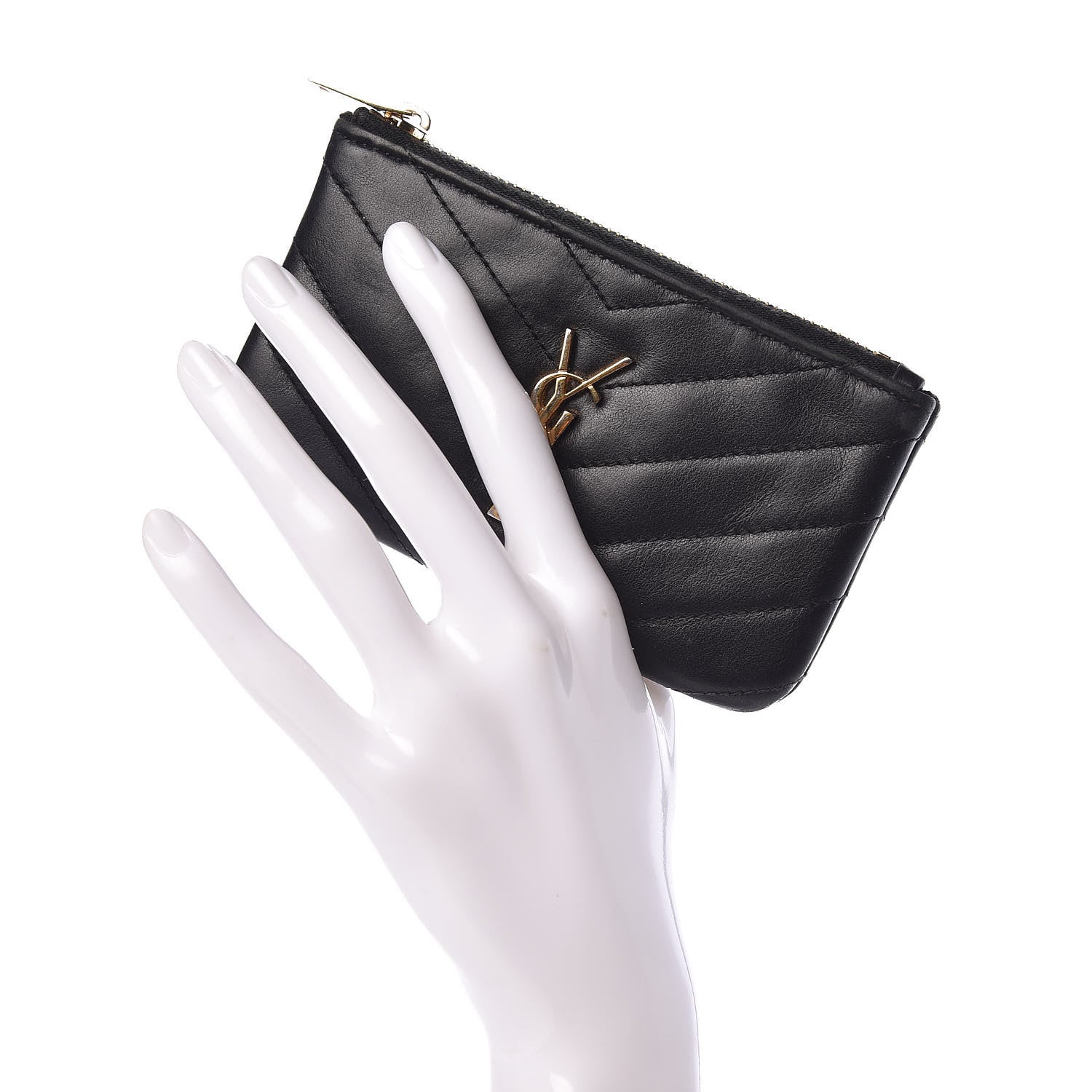 Saint Laurent Calfskin Matelasse Monogram Key Pouch Black 2 of 7