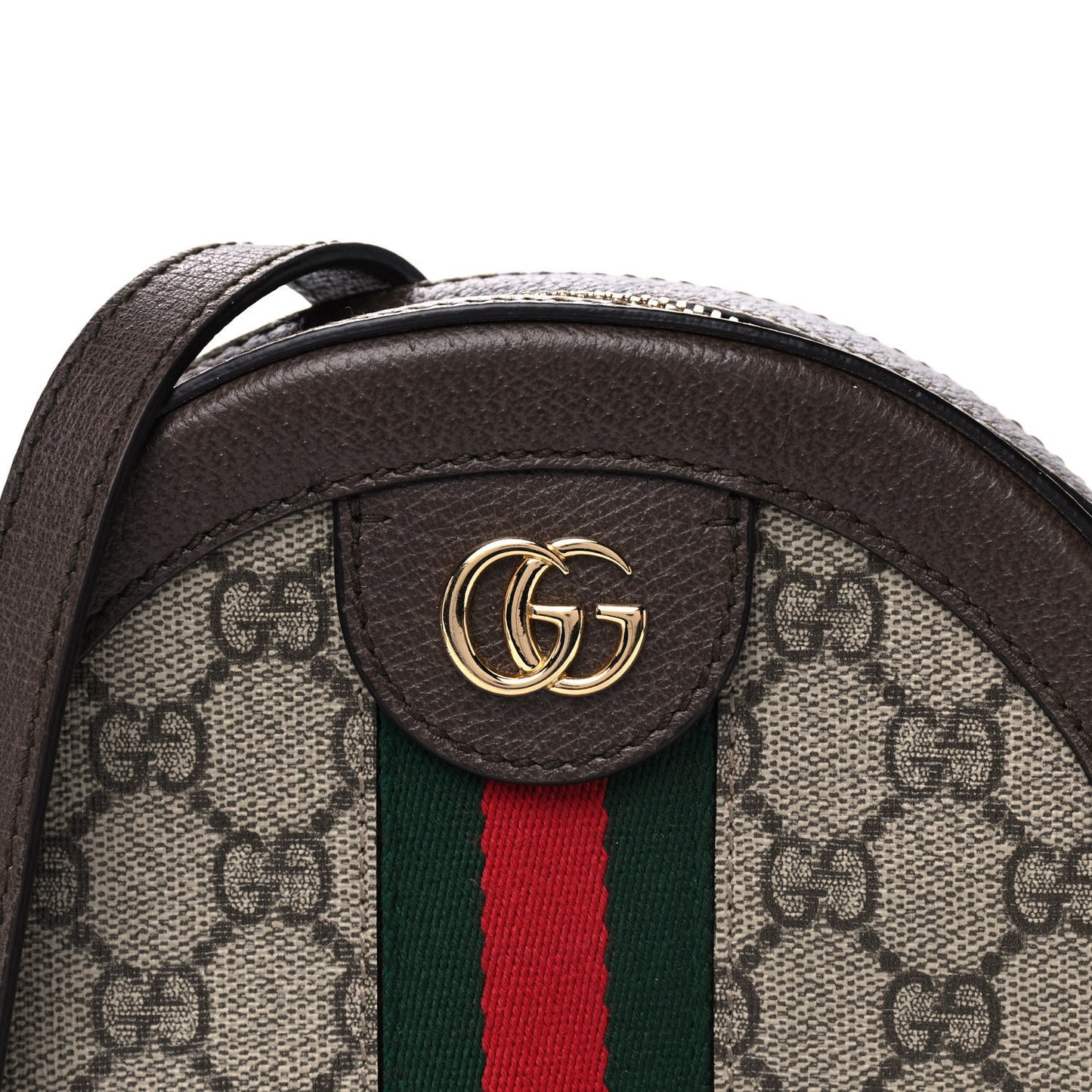 GG Supreme Monogram Web Mini Ophidia Round Shoulder Bag Brown