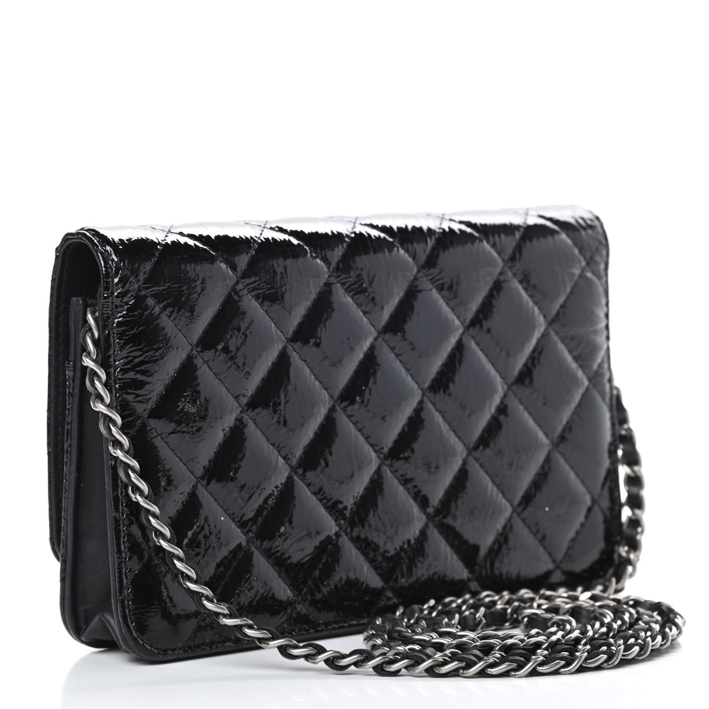 Patent Quilted Brilliant Wallet On Chain WOC Black