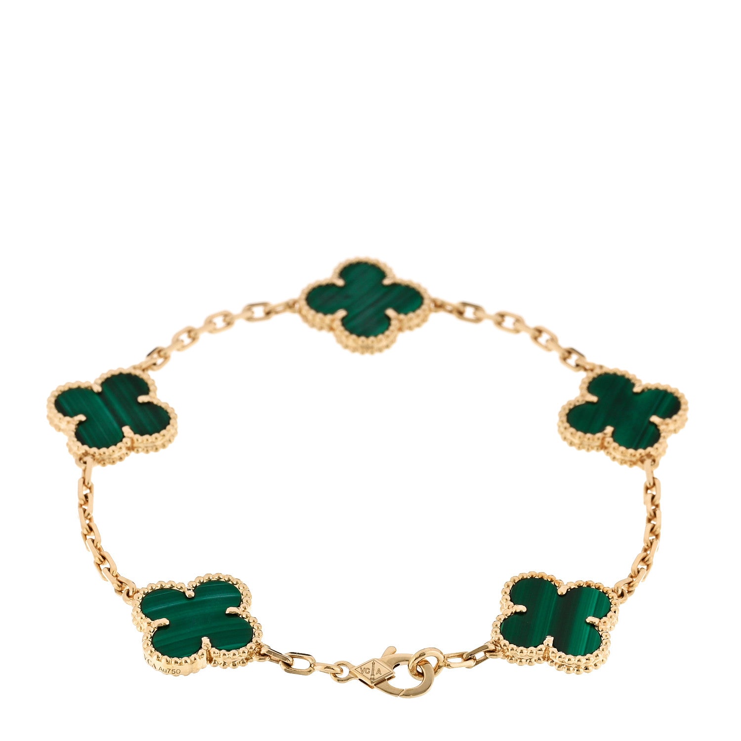 Van Cleef & Arpels 18K Yellow Gold Malachite 5 Motifs Vintage Alhambra Bracelet 2 of 7